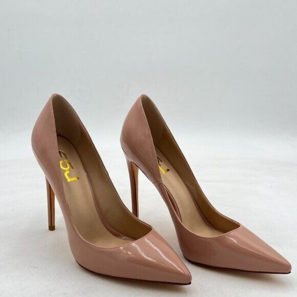 FSJ Nude Women's Pointed Toe Classic Pumps High Heels Slip On Office Party - Picture 1 of 7